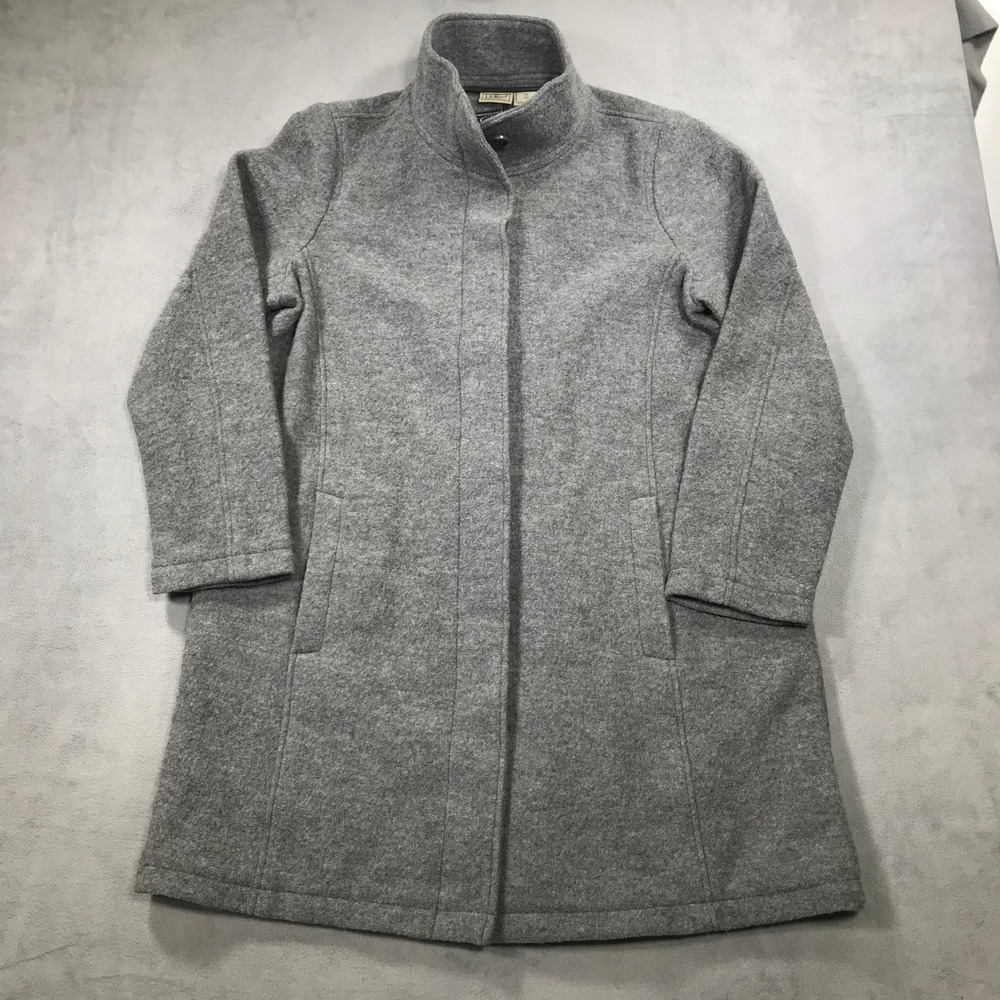 LL Bean Wool Coat Womens XL Grey Excellent Bellandi Italian Fabric Button Up